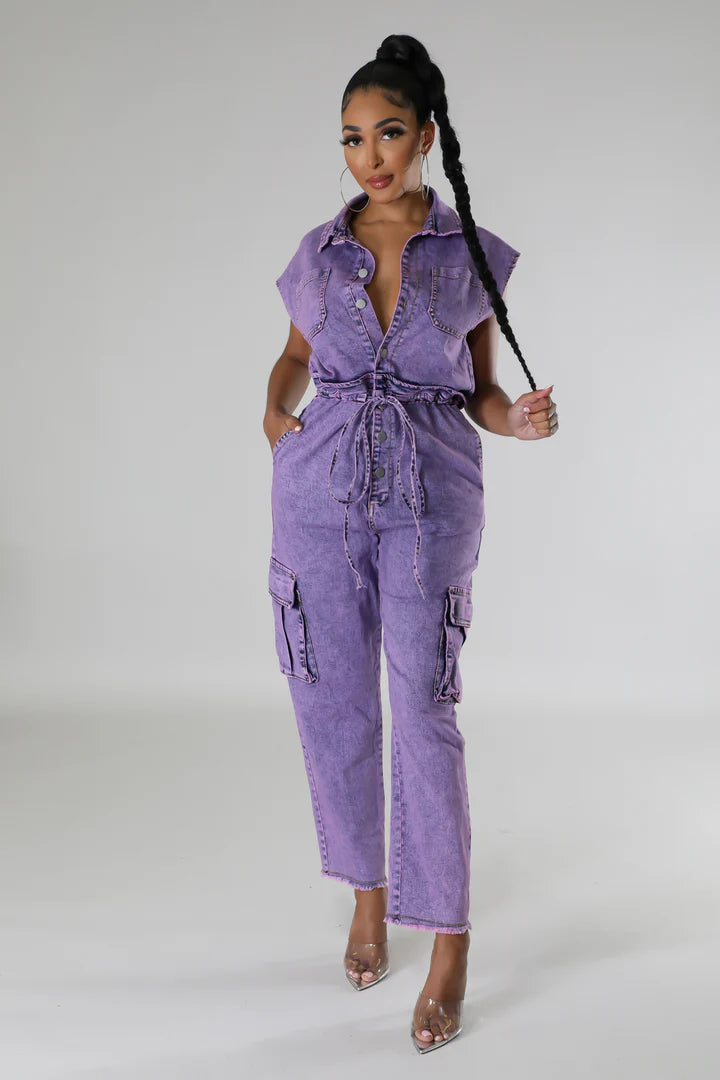 Lavender Denim Jumpsuit ShowRoom MeenGrlz