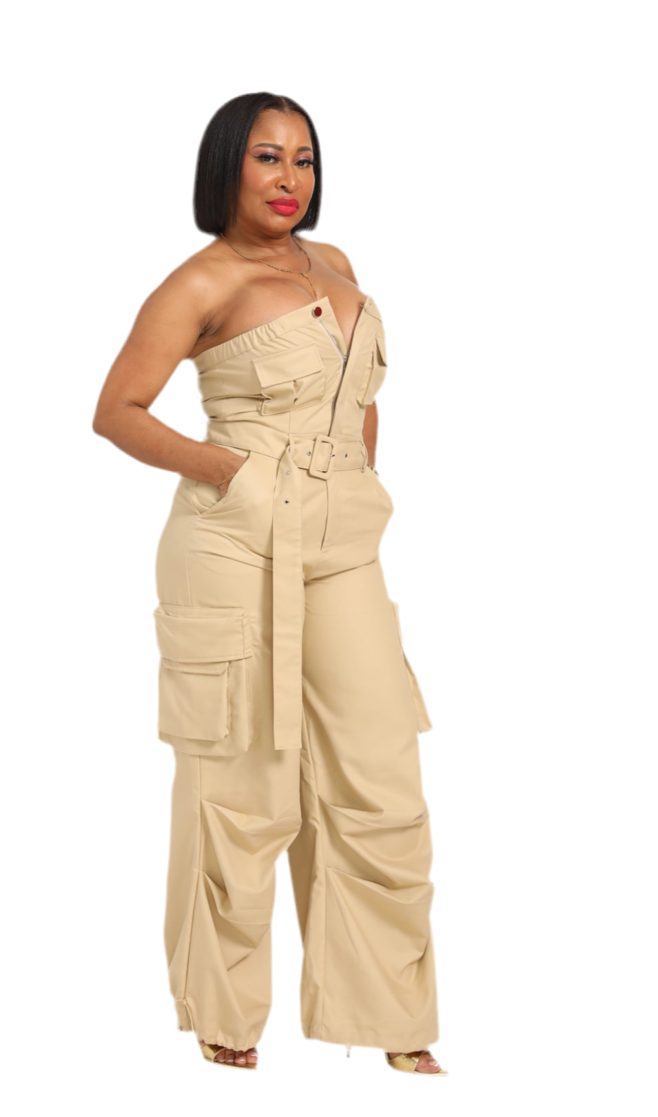 Khaki Utility Jumpsuit – Multi-Pocket Chic