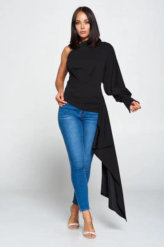 Ava — One Shoulder Drape Top WIN WIN Apparel