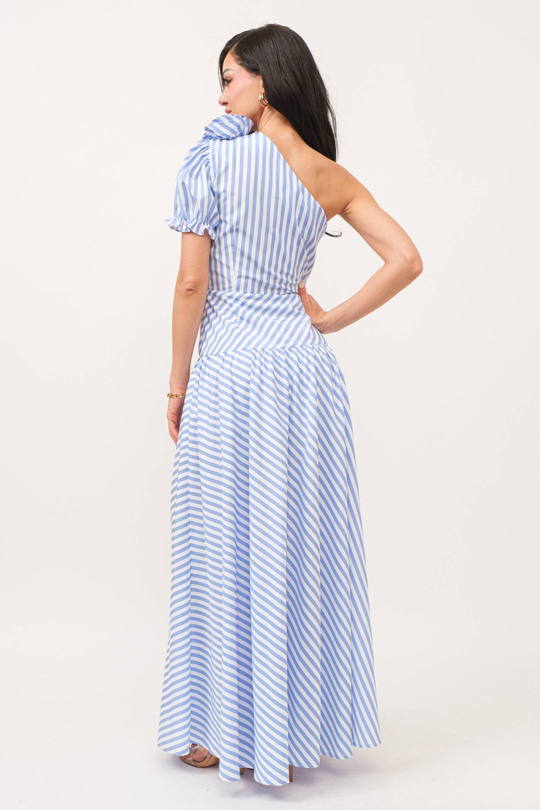 Stripe print one shoulder maxi dress