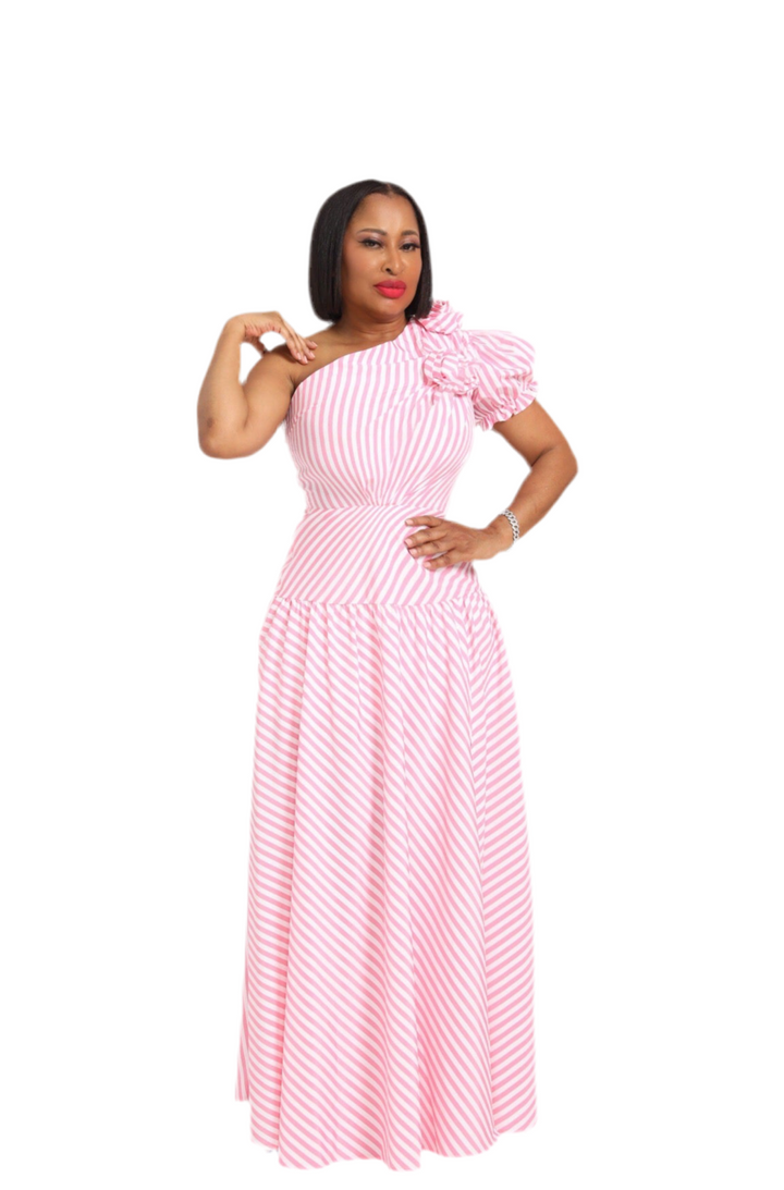 One-Shoulder Stripe Maxi Dress