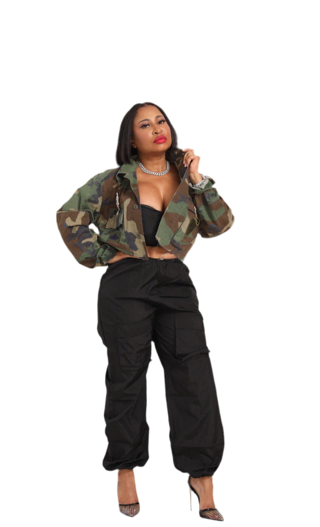 Camo Crop Brooch Jacket – Designer Statement Piece