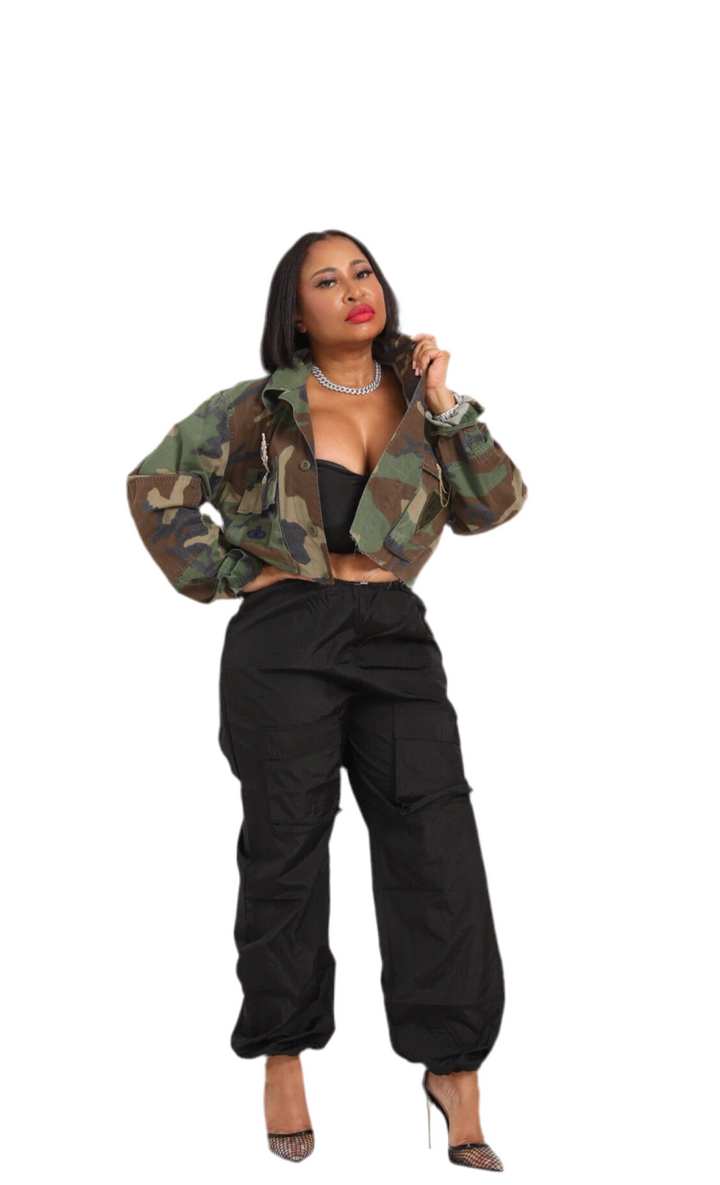 Camo Crop Brooch Jacket – Designer Statement Piece
