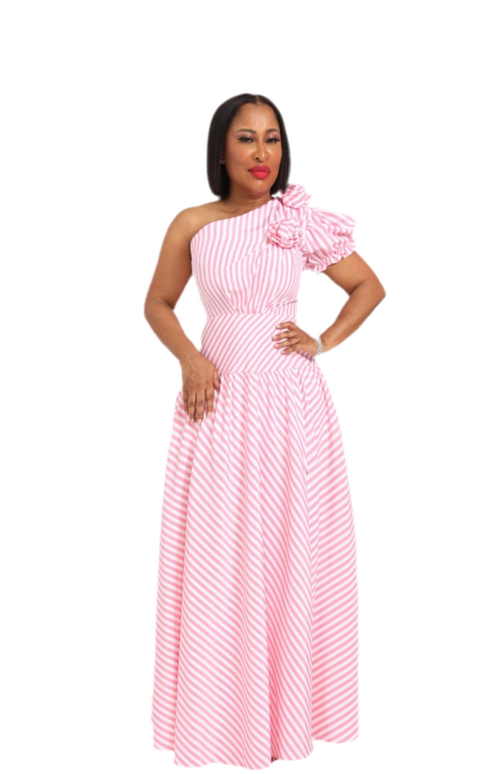 One-Shoulder Stripe Maxi Dress