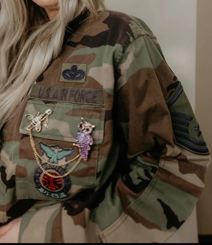 Designer Crop Camo Brooch Jacket