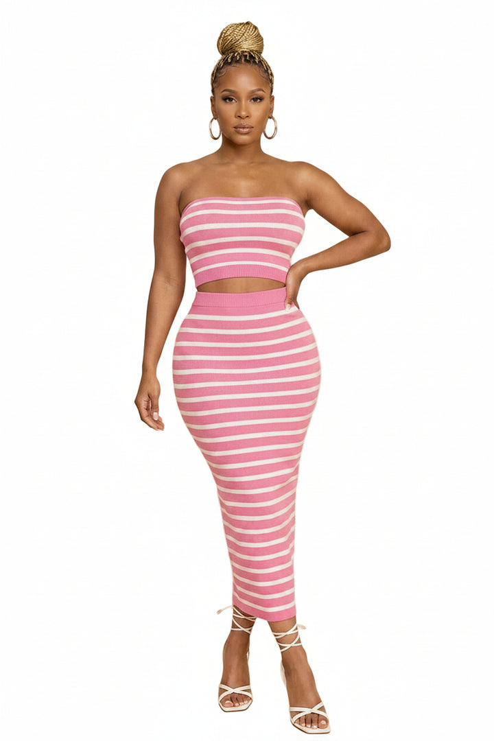 The Malibu Set — Striped Knit Bandeau & Midi Skirt