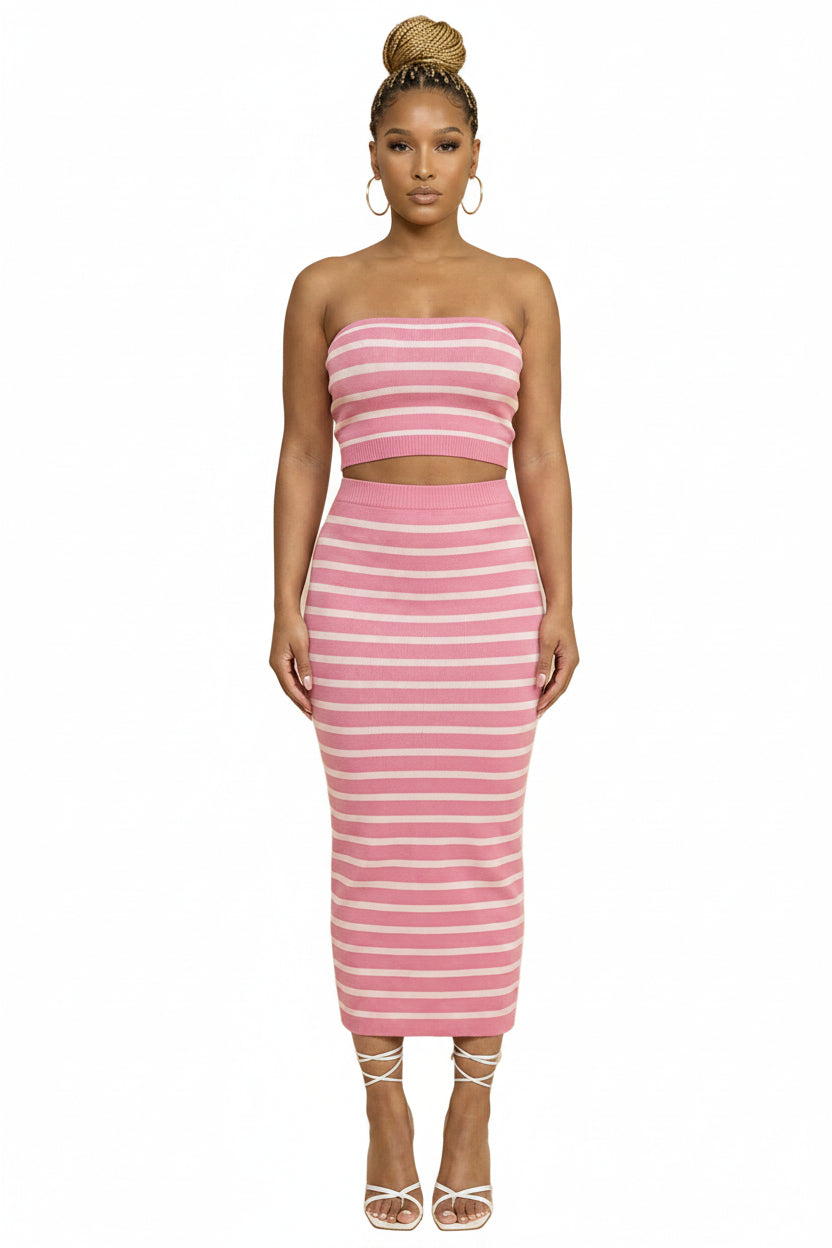 The Malibu Set | Striped Knit Bandeau & Midi Skirt