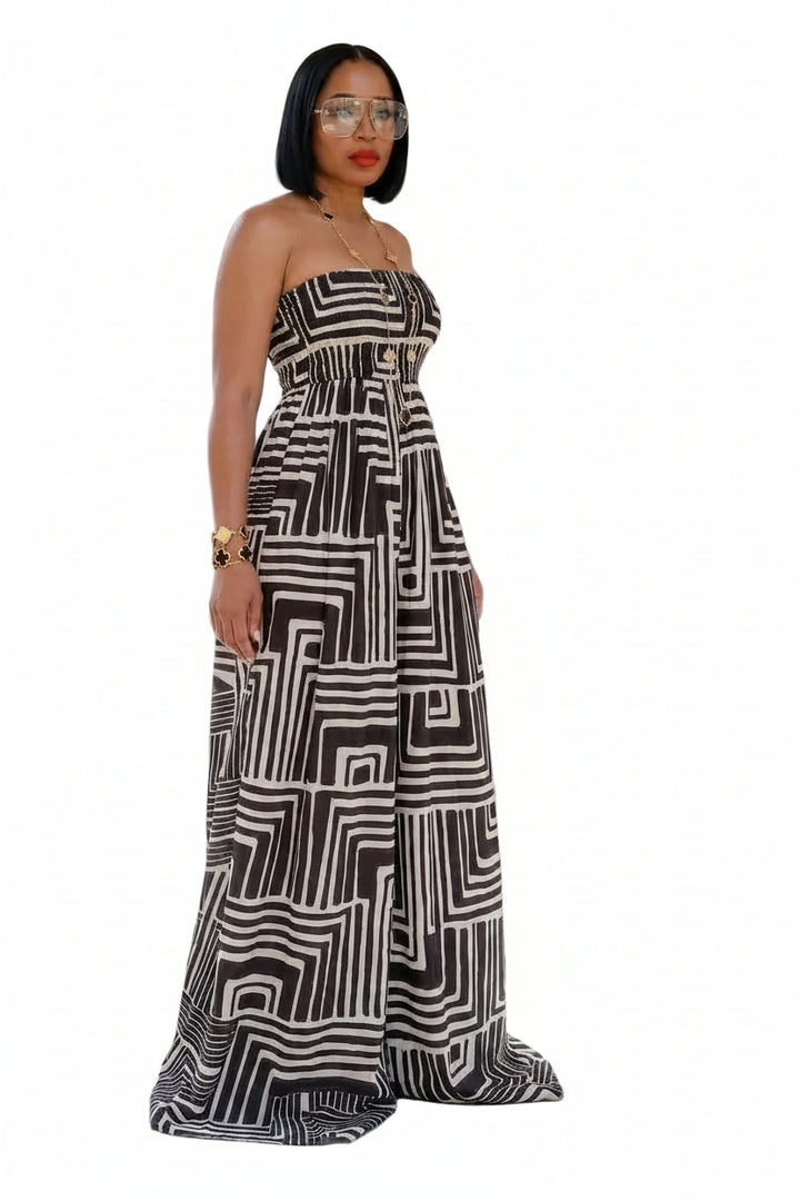 Vega Sister — Geometric Strapless Wide Leg Jumpsuit