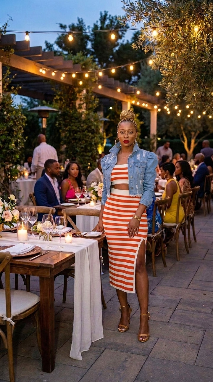 Valentina — Stripe Knit Crop Top & Midi Skirt Set