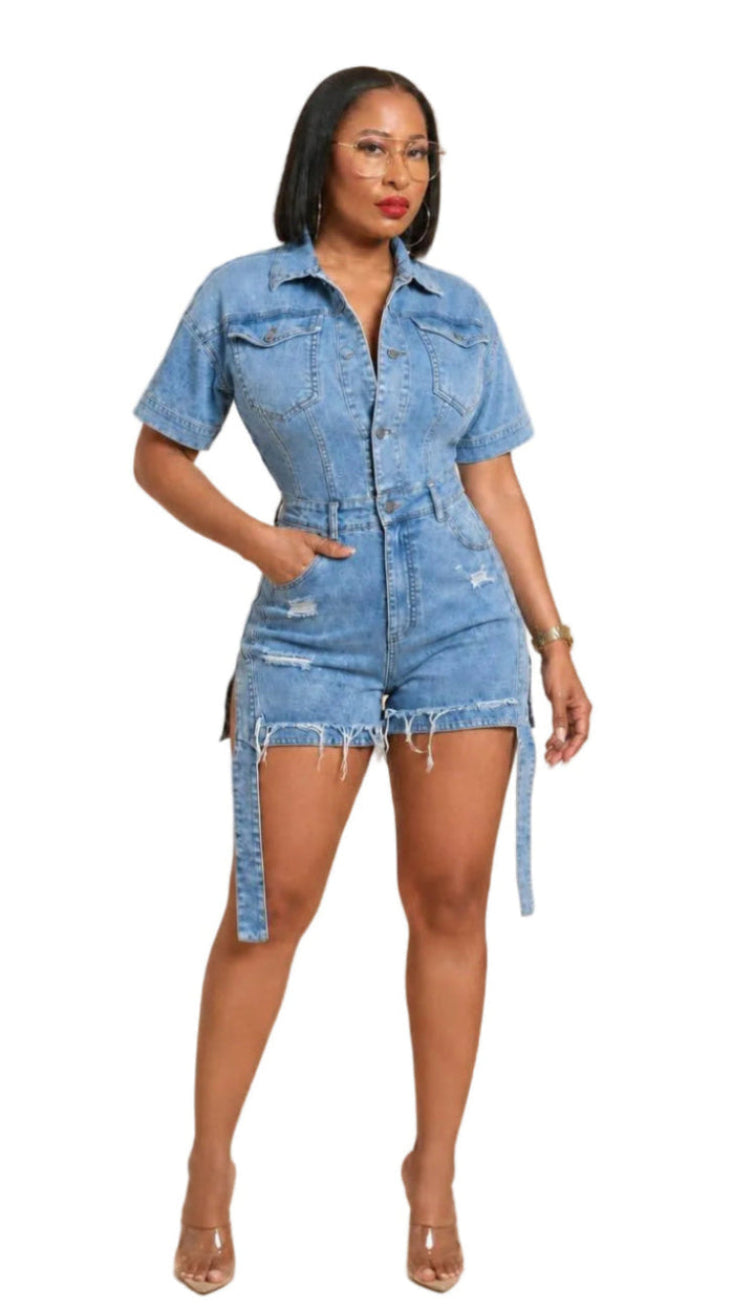 Blue Jean Baby — Distressed Denim Romper