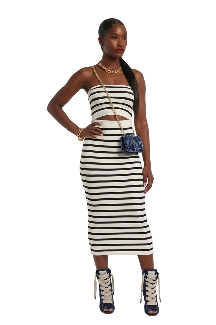 The Malibu Dress — Striped Knit Cutout Bandeau Midi Dress