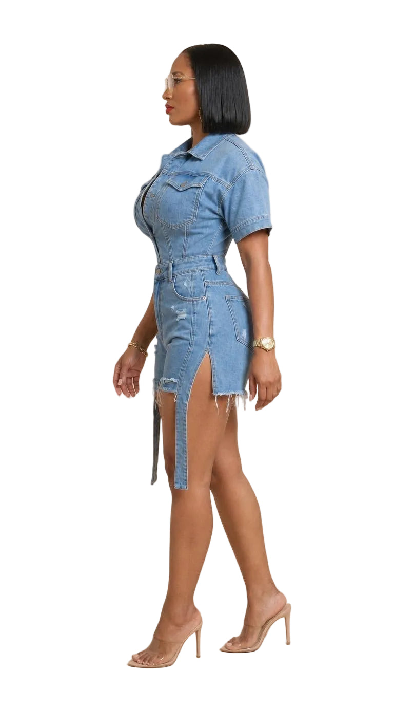 Blue Jean Baby — Distressed Denim Romper