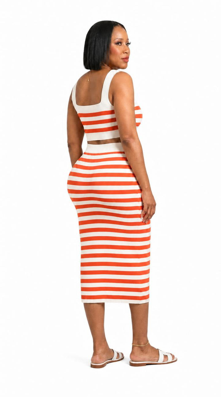 Valentina — Stripe Knit Crop Top & Midi Skirt Set