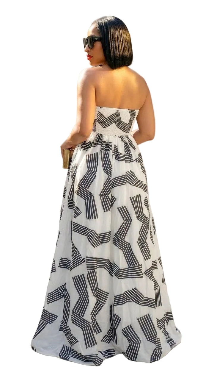 Vega — Geometric Strapless Wide Leg Jumpsuit