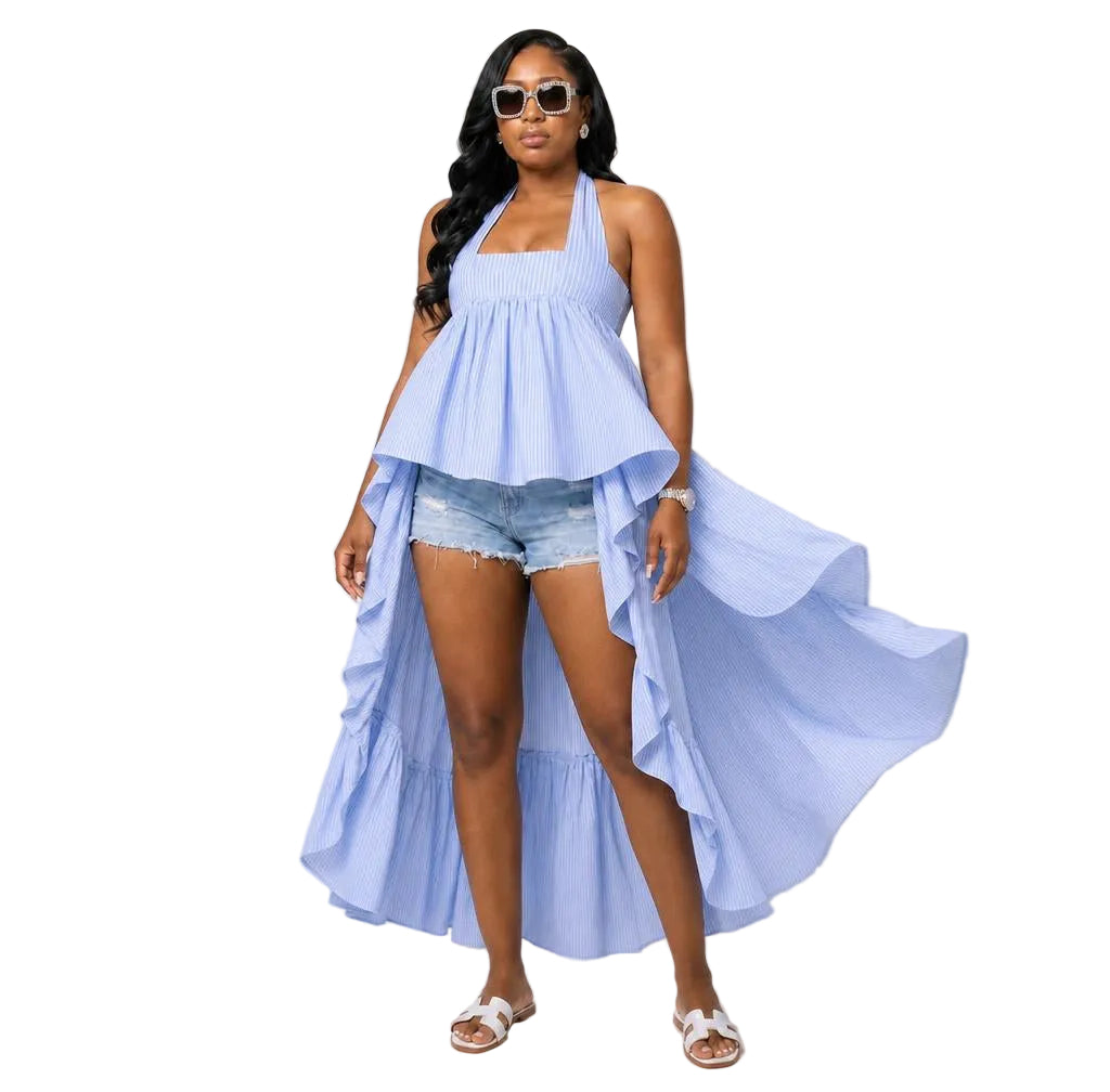 Day Out — Stripe Ruched Halter High-Low Top