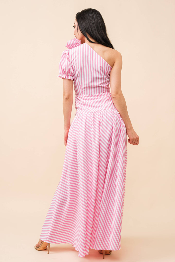 Stripe print one shoulder maxi dress