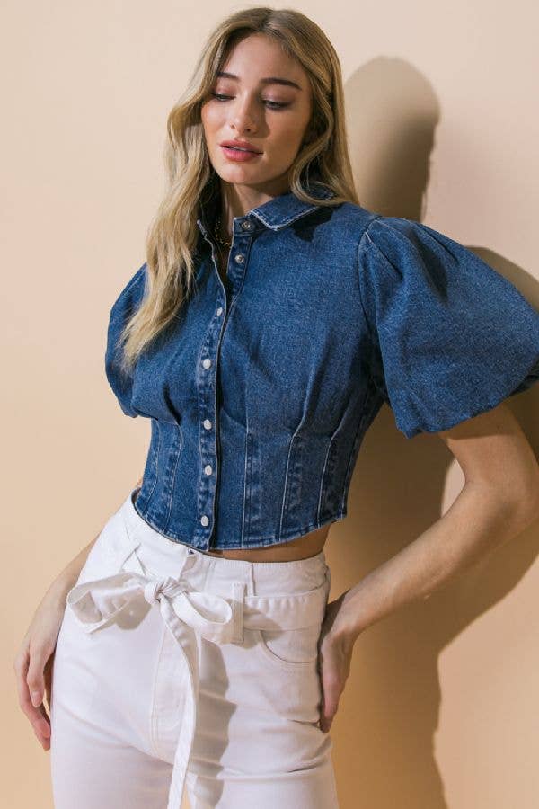 Denim Fitted Crop Blouse