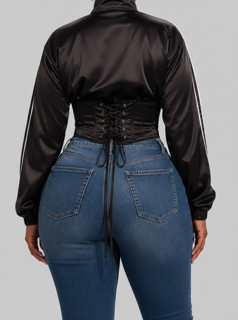 The MVP Jacket — Satin Side-Stripe Zip-Up Jacket & Detachable Corset
