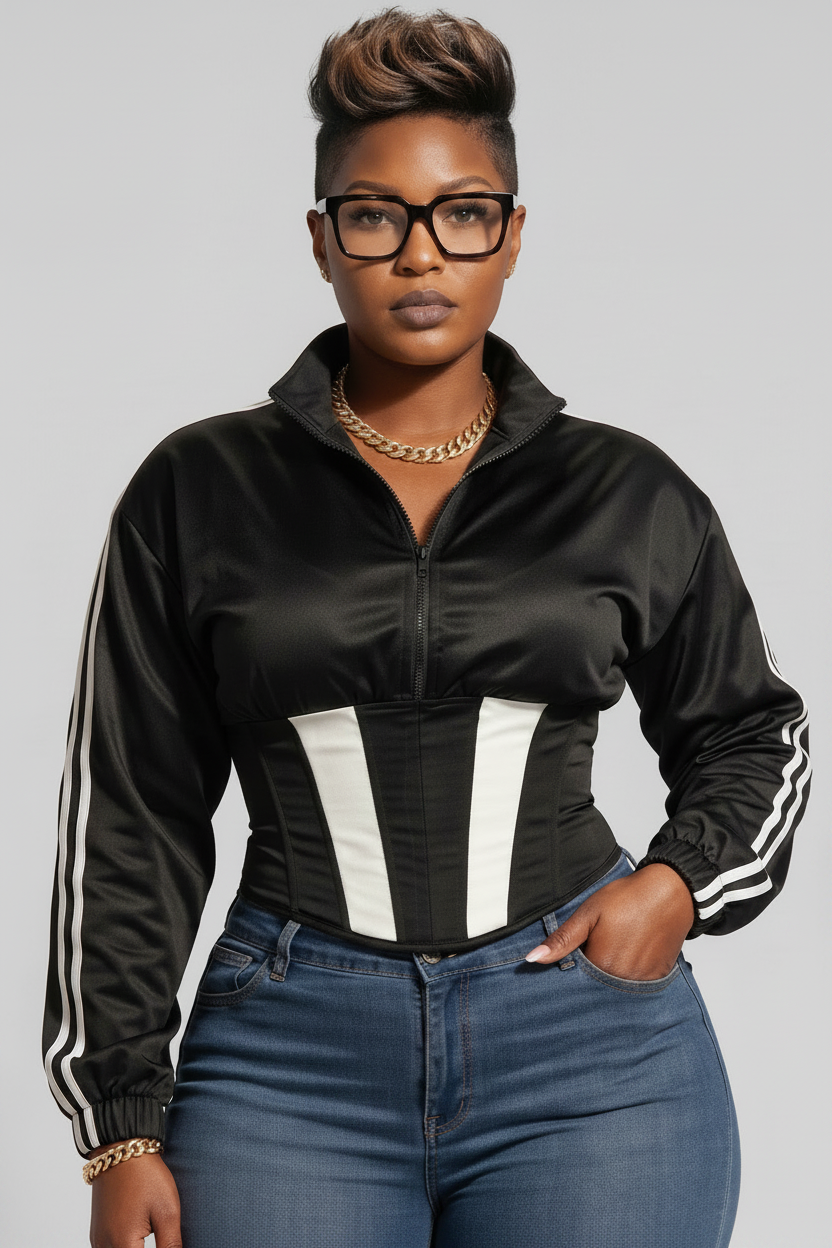 The MVP Jacket — Satin Side-Stripe Zip-Up Jacket & Detachable Corset