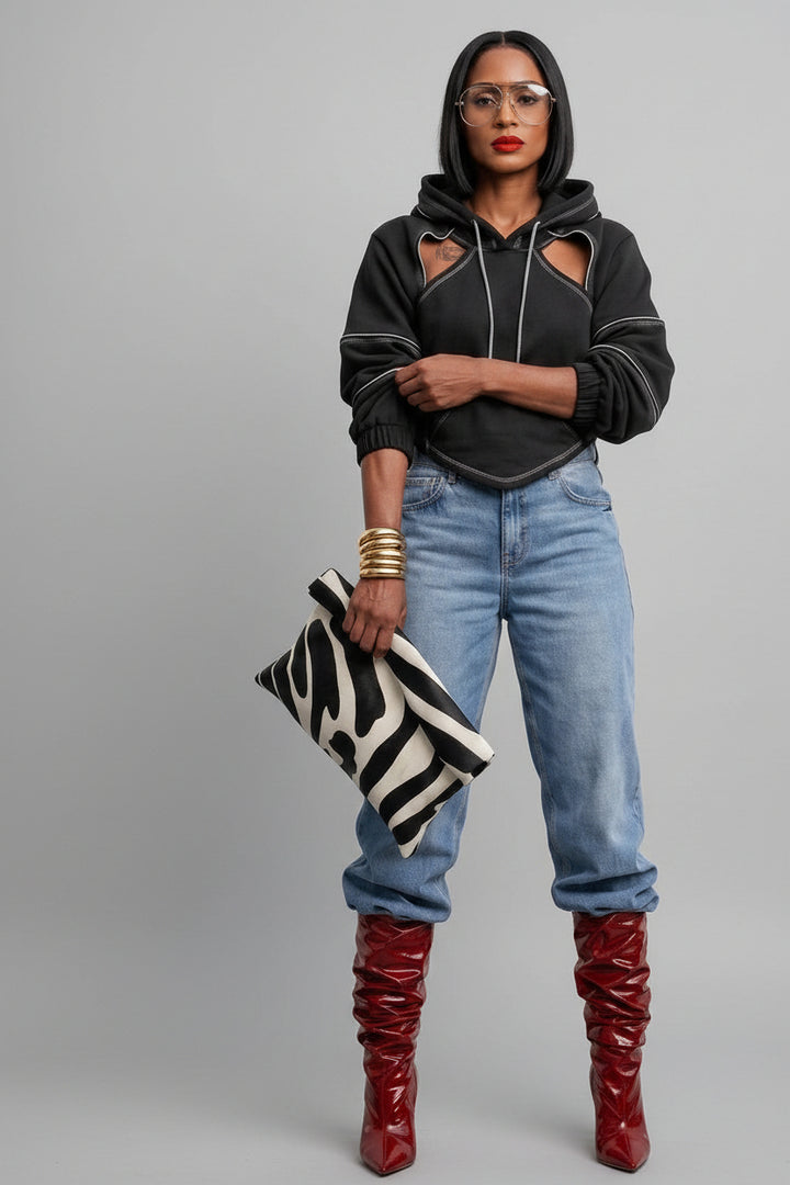 The Remix Hoodie — Deconstructed Cropped Contrast-Stitch Hoodie