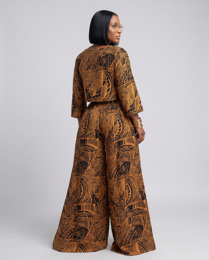 The Willow Set — Abstract Print Crop Top & Wide Leg Pants Set