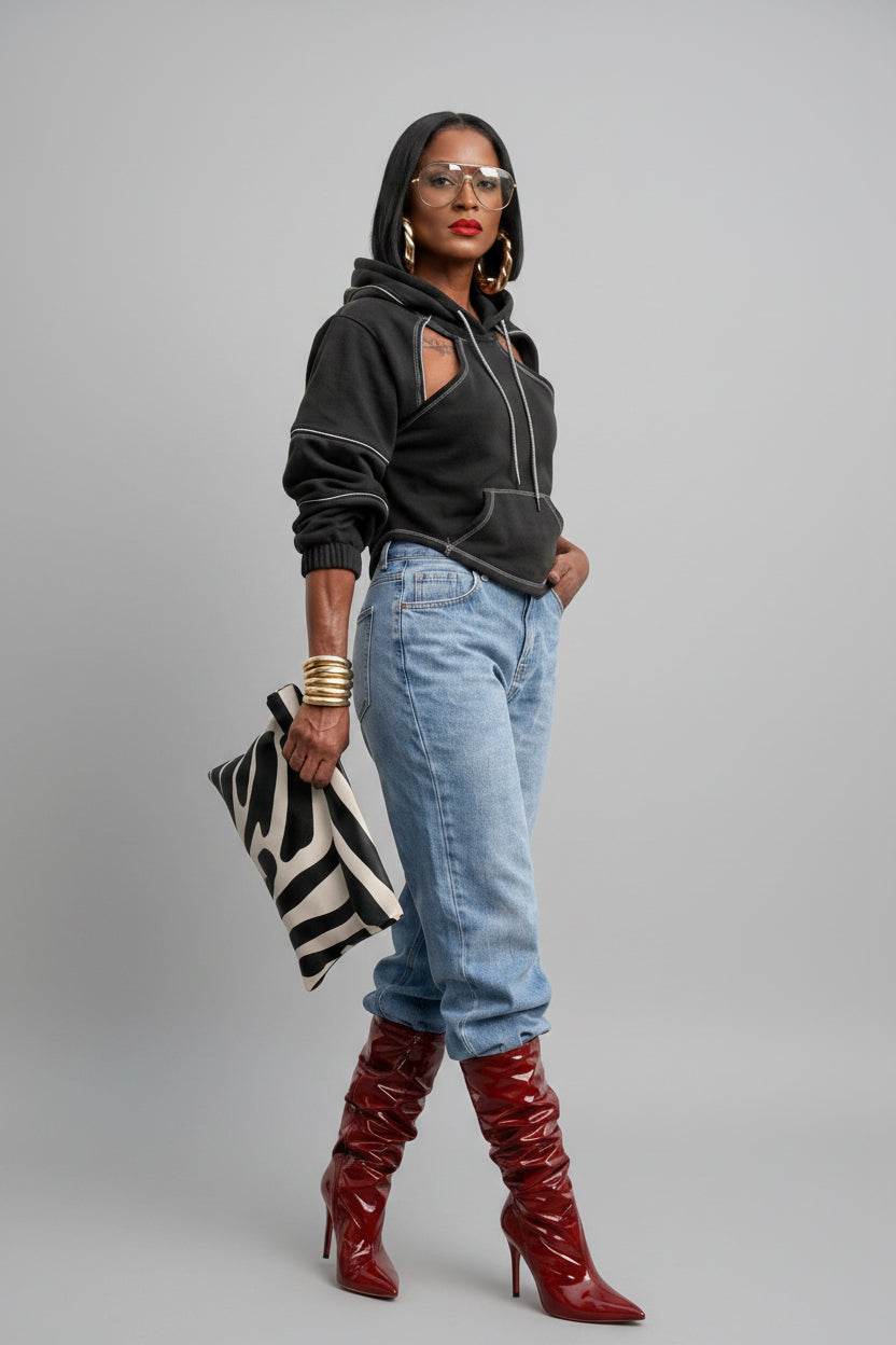 The Remix Hoodie — Deconstructed Cropped Contrast-Stitch Hoodie