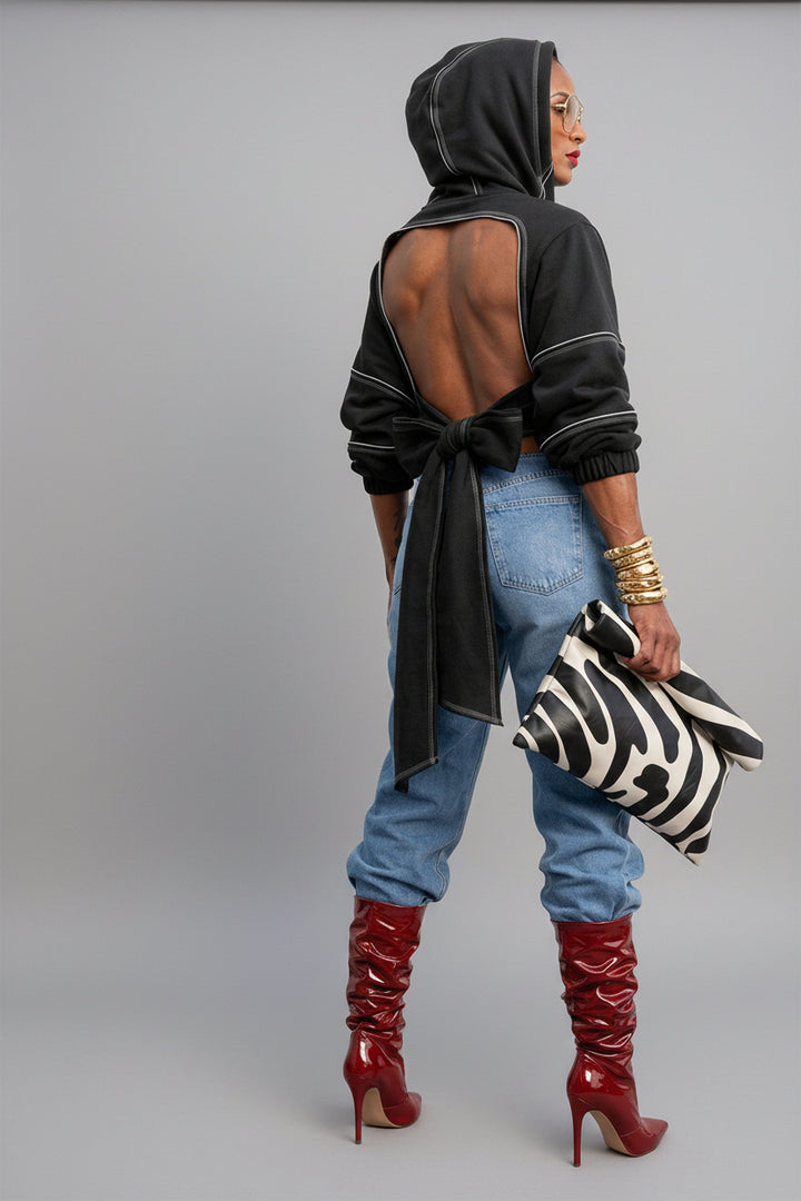 The Remix Hoodie — Deconstructed Cropped Contrast-Stitch Hoodie