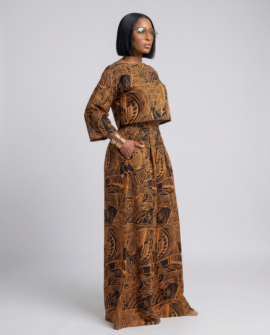 The Willow Set — Abstract Print Crop Top & Wide Leg Pants Set
