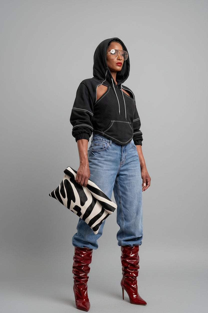 The Remix Hoodie — Deconstructed Cropped Contrast-Stitch Hoodie
